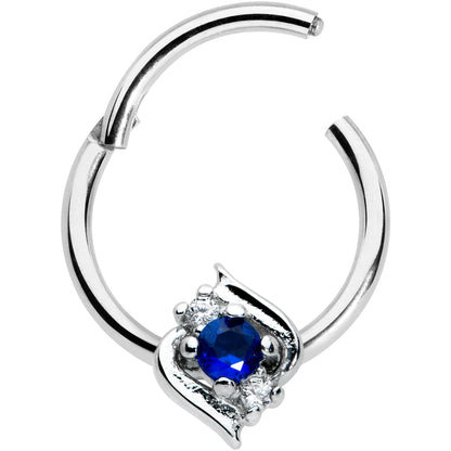 16G 3/8 Clear Blue Gem Oval Swirl Hinged Segment Ring