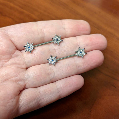 14G 9/16 Blue Gem Festive Snowflake Christmas Nipple Ring Set