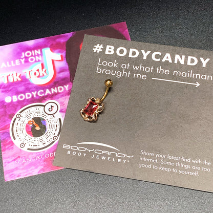 Clear Pink Gem Gold Tone Open Oblong Elegant Belly Ring