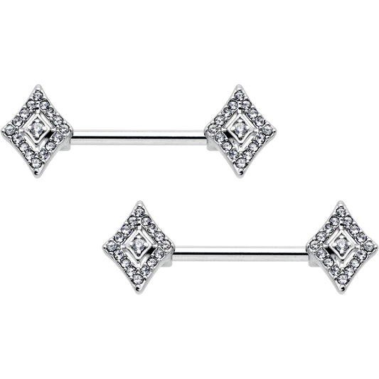 14G 9/16 Clear Gem Double Rhombus Deco Barbell Nipple Ring Set