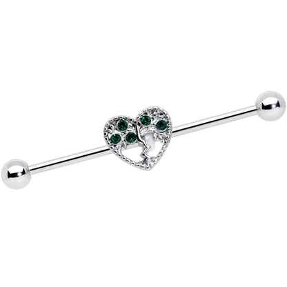 14G Green Gem Heart Tree Valentines Day Industrial Barbell 38mm