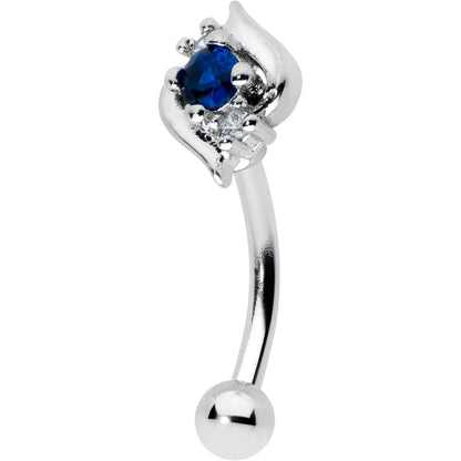 16G 5/16 Clear Blue Gem Oval Swirl Curved Eyebrow Ring