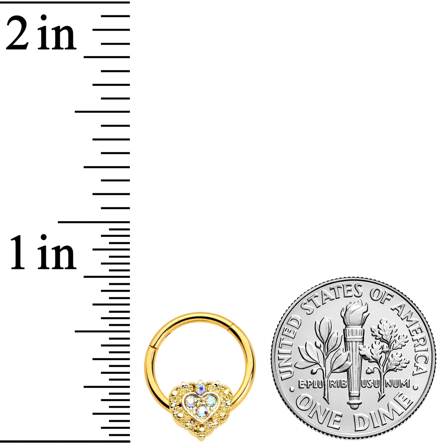 16G 3/8 Aurora Gem Gold Tone Baroque Heart Hinged Segment Ring