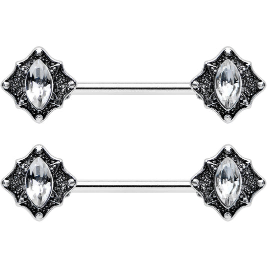 14G 9/16 Clear Gem Rhombus Retro Barbell Nipple Ring Set