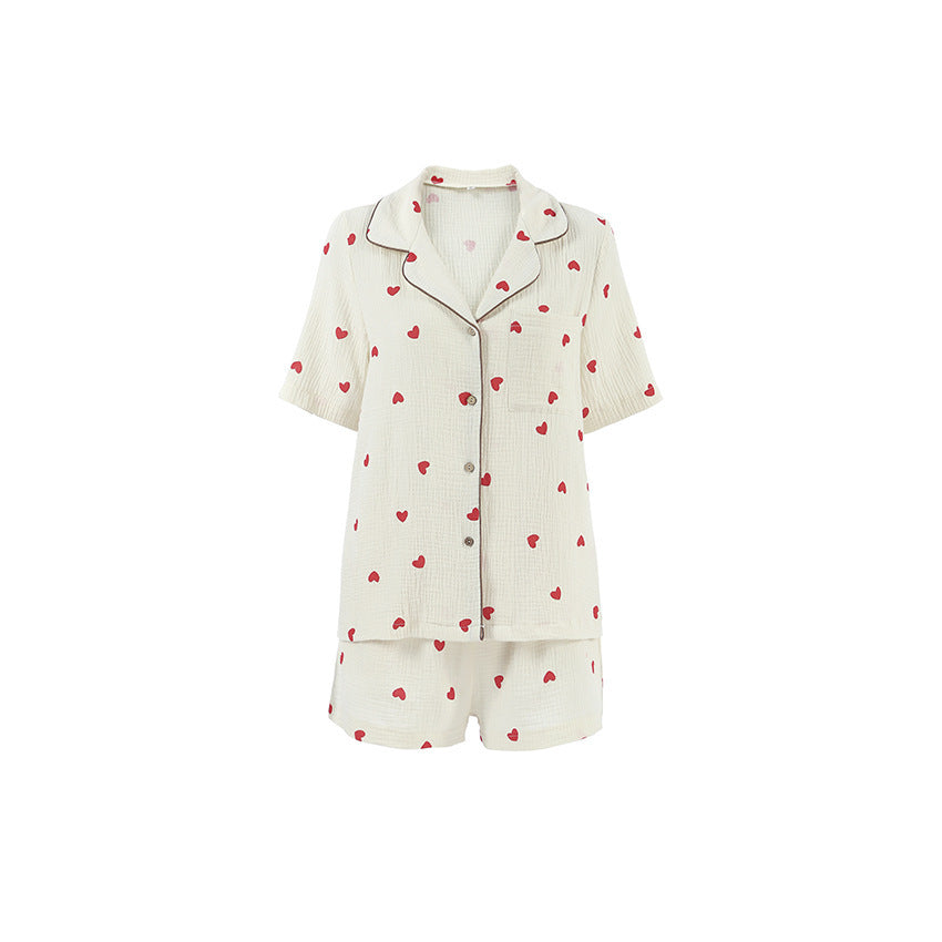 Heart Print Cotton Pajamas Cardigan