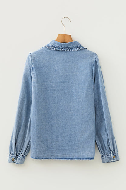 Ruffle Peter Pan Collar Western Denim Shirt