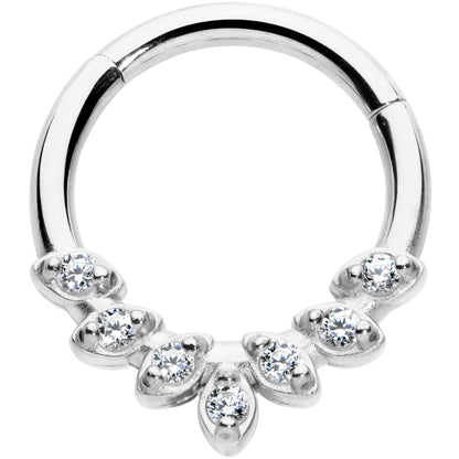 16G 5/16 Clear CZ Gem Seven Leaf Hinged Segment Ring