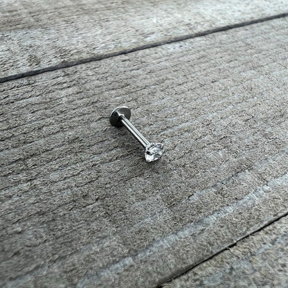 16G 5/16 Clear Gem Round End Internally Threaded Labret Tragus