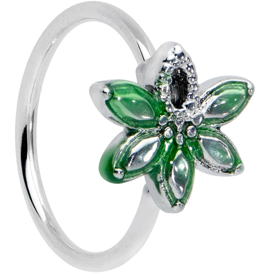 20G 5/16 Green Gem Textured Pot Leaf Nose Hoop