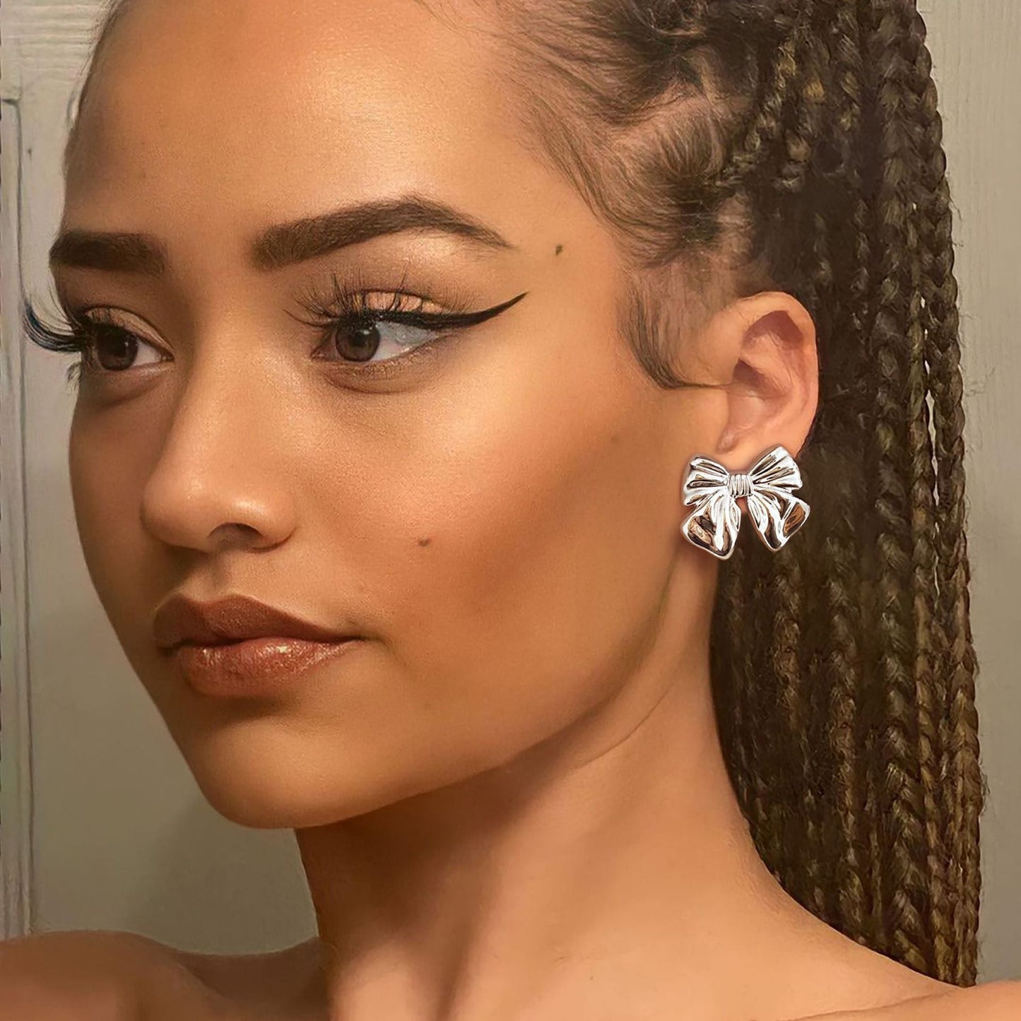 Euro-American Bow Earrings, 18K Copper Plating