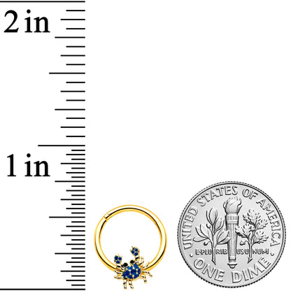 16G 3/8 Gold Tone Blue Crab Nautical Hinged Segment Ring