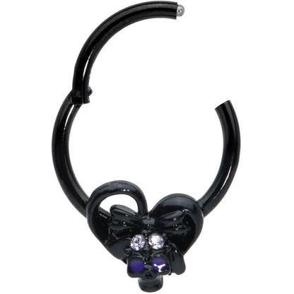 16G 3/8 Clear Gem Black Heart Skull Bow Hinged Segment Ring
