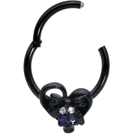 16G 3/8 Clear Gem Black Heart Skull Bow Hinged Segment Ring