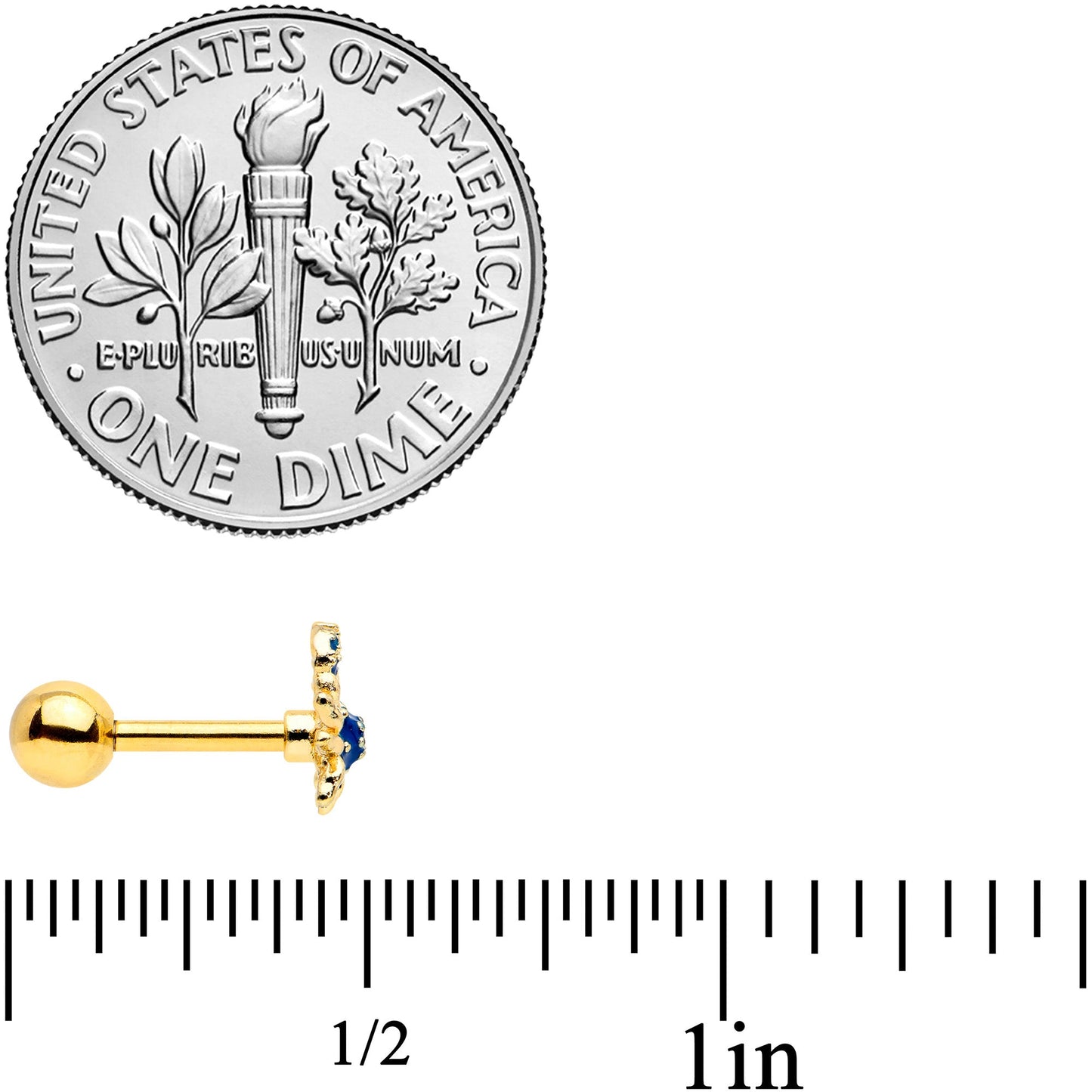 16G 1/4 Gold Tone Blue Crab Nautical Cartilage Tragus Earring
