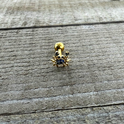 16G 1/4 Gold Tone Blue Crab Nautical Cartilage Tragus Earring