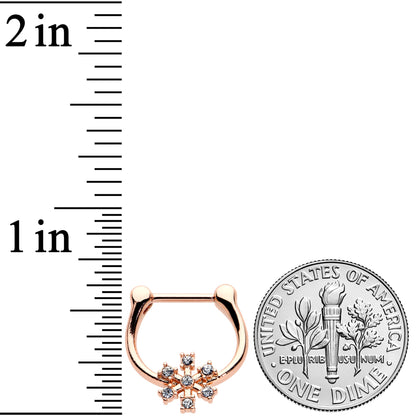 16G 5/16 Clear Gem Rose Gold Tone Geo Snowflake Cartilage Clicker
