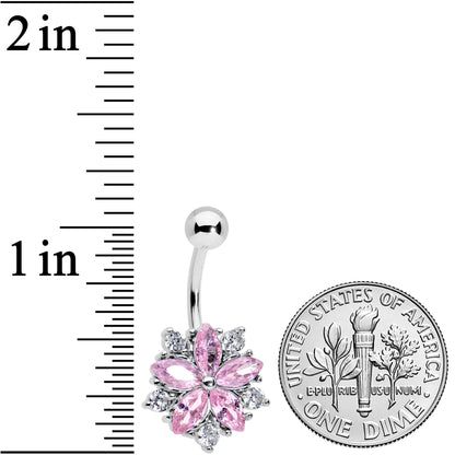 Pink Clear CZ Gem Baroque Floral Burst Belly Ring