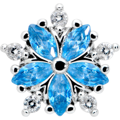 16G 1/4 Blue CZ Gem Floral Burst Cartilage Tragus Earring