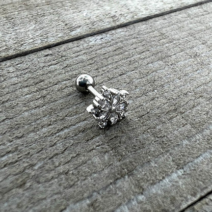 16G 1/4 Clear CZ Gem Floral Burst Cartilage Tragus Earring