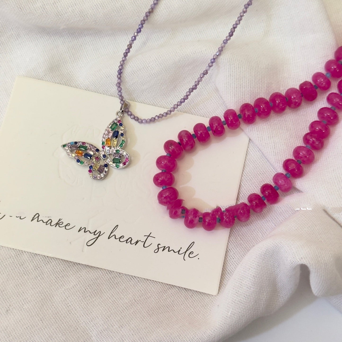 Holiday Necklace Warm Bubble Gum Natural Stone Beads