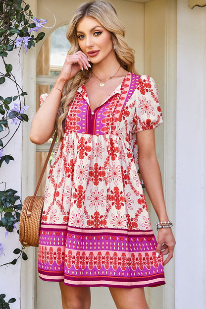 Floral Boho Lace-up V-Neck Mini Dress