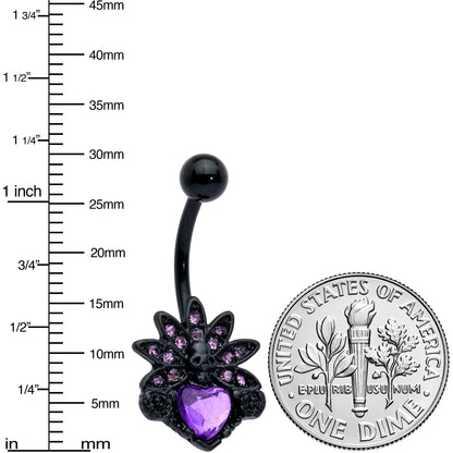 Purple Gem Black Skull Blossom Heart Belly Ring