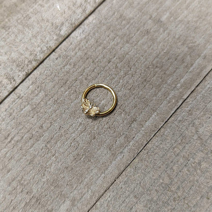 16G 3/8 Clear Gem Gold Tone Beauty Bee Hinged Circular Ring