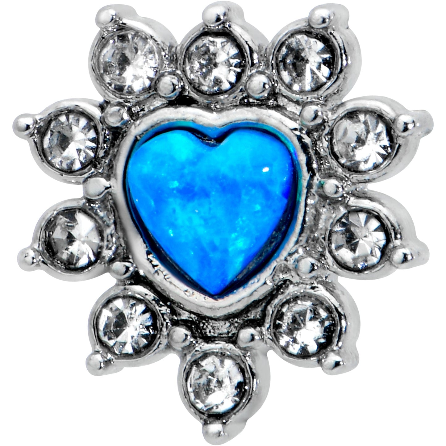 16G 1/4 Blue Faux Opal Sun Heart Cartilage Tragus Earring