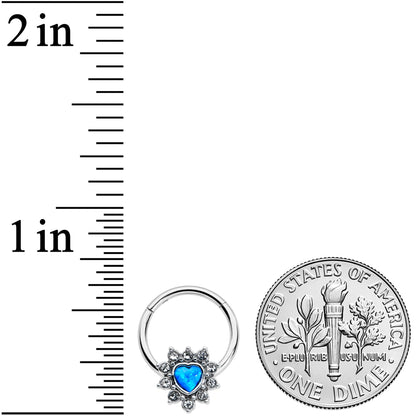 16G 3/8 Blue Faux Opal Heart Sun Hinged Segment Ring