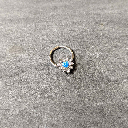 16G 3/8 Blue Faux Opal Heart Sun Hinged Segment Ring