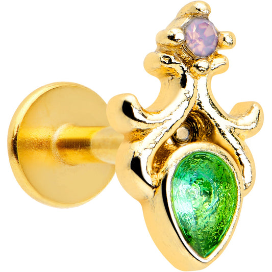16G 1/4 Green Gem Gold Tone Shades of Spring Labret