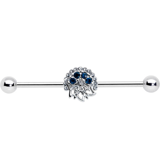 14G Blue Gem Abstract Arch Industrial Barbell 38mm
