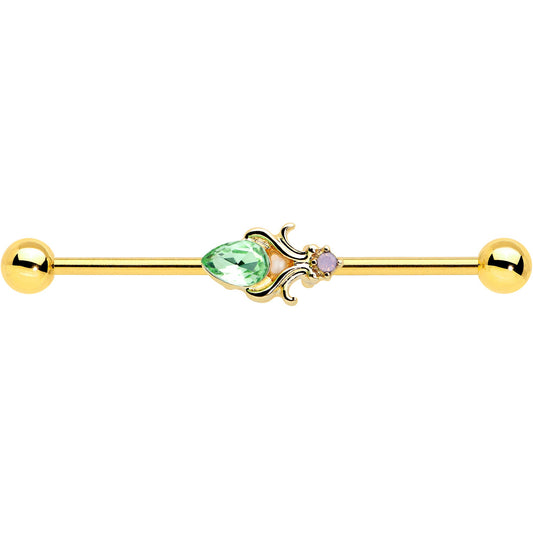 14G Green Gem Gold Tone Shades of Spring Industrial Barbell 38mm