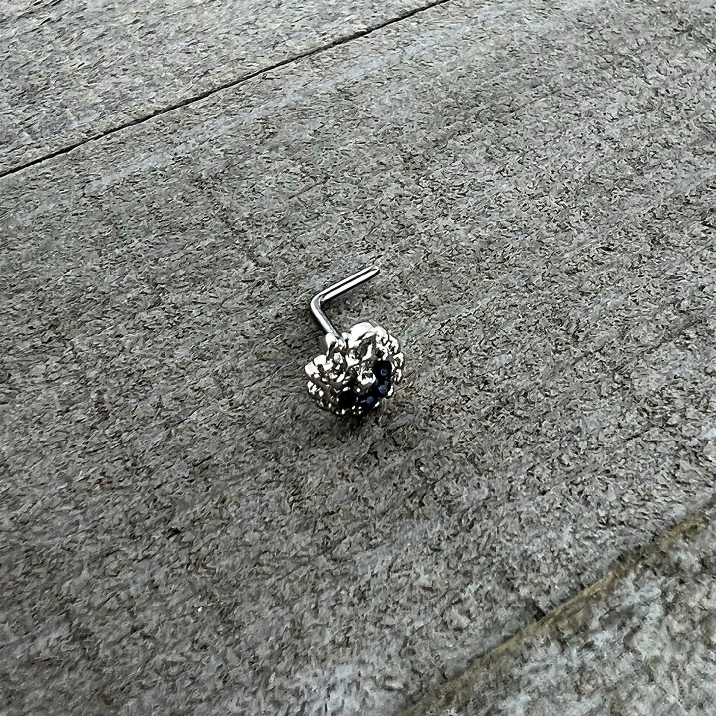 20G 7mm Blue Clear Gem Abstract Arch L Shape Nose Ring