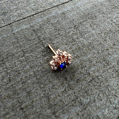 20G 1/4 Blue Clear Gem Rose Gold Tone Glamour Flare Nose Bone