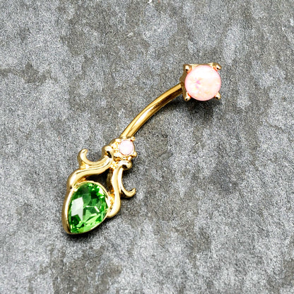 Green Gem Gold Tone Shades of Spring Double Mount Belly Ring