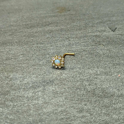 20G 7mm White Faux Opal Gold Tone Heart Sun L Shape Nose Ring