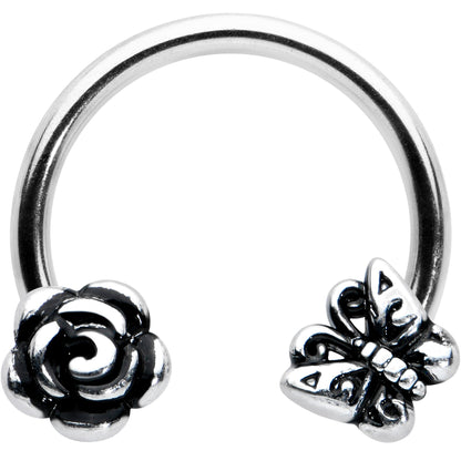 16G 3/8 Antiqued Butterfly Flower Horseshoe Circular Barbell