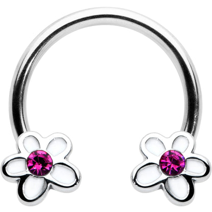 16G 3/8 Pink Gem Daisy Flowers Horseshoe Circular Barbell