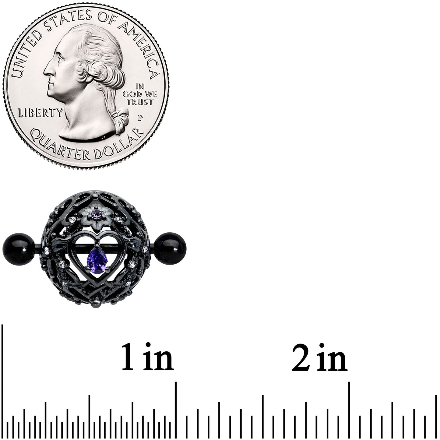 14G 9/16 Purple Gem Black Regal Crown Heart Nipple Shield Set