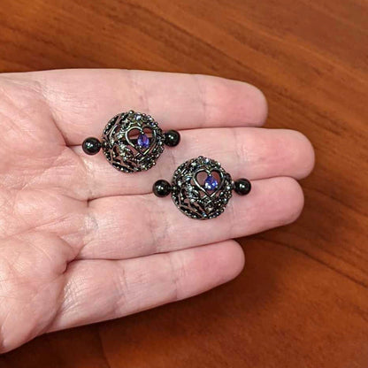 14G 9/16 Purple Gem Black Regal Crown Heart Nipple Shield Set