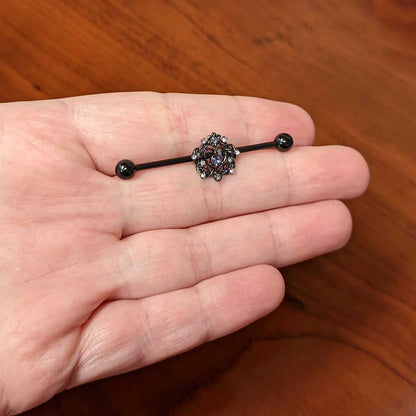 14G Purple Gem Black Regal Crown Heart Industrial Barbell 38mm