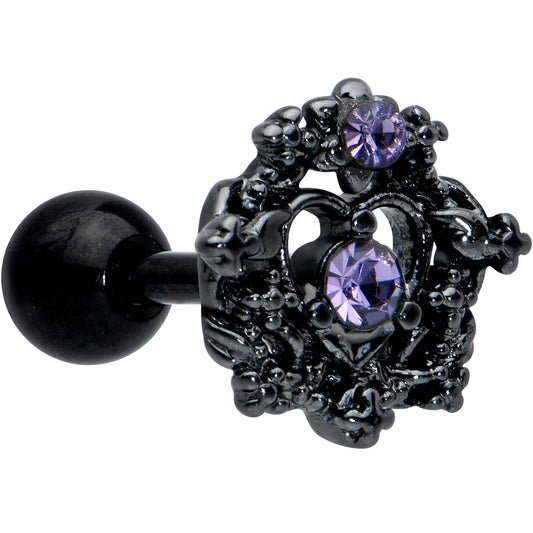 16G 1/4 Purple Gem Regal Black Crown Heart Cartilage Tragus
