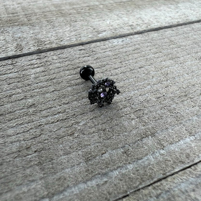 16G 1/4 Purple Gem Regal Black Crown Heart Cartilage Tragus