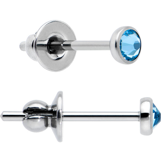 3mm Blue Crystal Implant Grade Titanium Stud Earrings