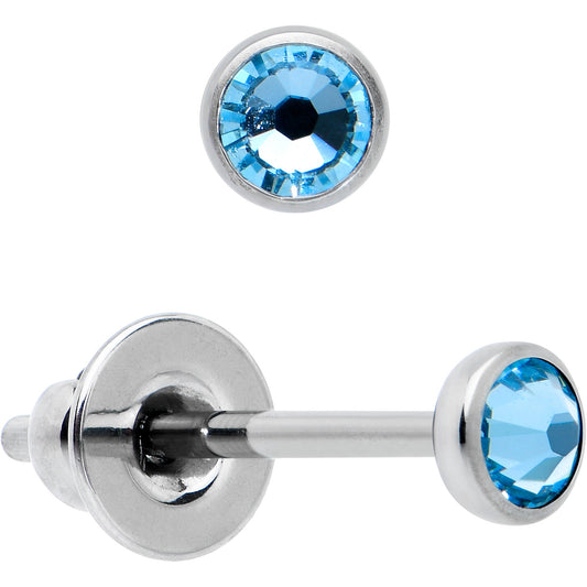 3mm Blue Crystal Implant Grade Titanium Stud Earrings