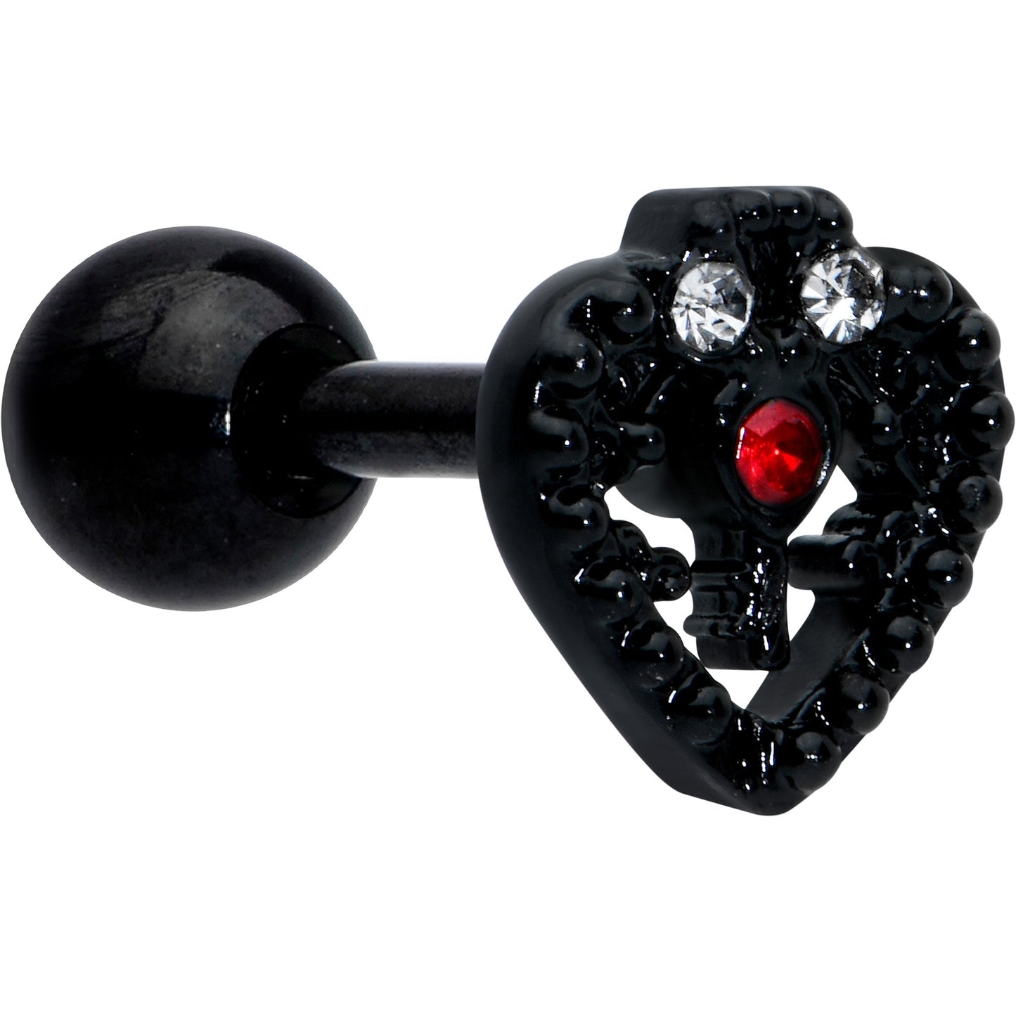 16G 1/4 Red Clear Gem Black Heart Key Cartilage Tragus Earring