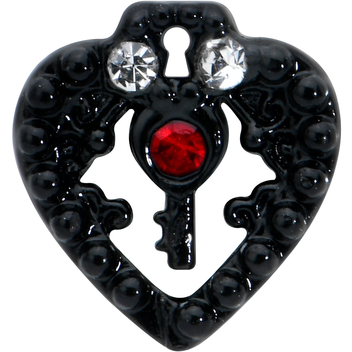 16G 1/4 Red Clear Gem Black Heart Key Cartilage Tragus Earring