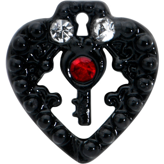 16G 1/4 Red Clear Gem Black Heart Key Cartilage Tragus Earring
