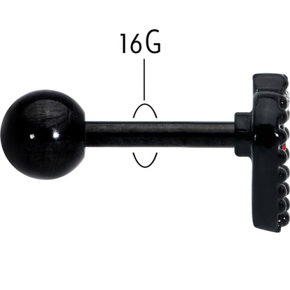 16G 1/4 Red Clear Gem Black Heart Key Cartilage Tragus Earring